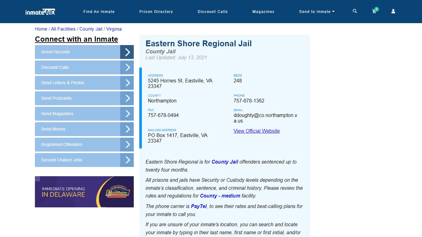 Eastern Shore Regional Jail - Inmate Locator